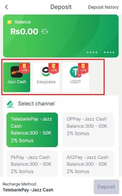 Select Deposit Method